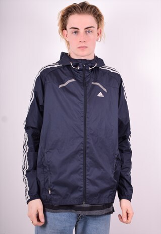 ADIDAS MENS VINTAGE JACKET LARGE NAVY BLUE 90'S