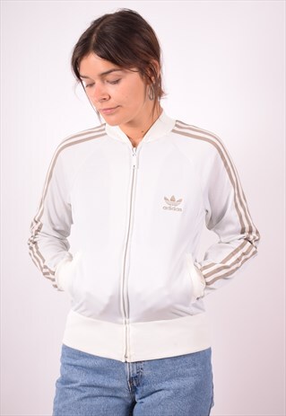 ADIDAS WOMENS VINTAGE TRACKSUIT TOP JACKET SMALL GREY 90S
