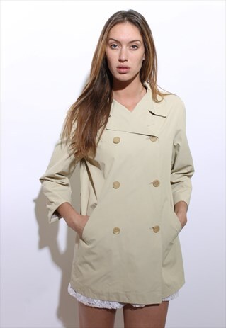 VINTAGE 1990'S 90'S JIL SANDER BEIGE BOXY TRENCH JACKET OS