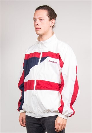 VINTAGE 90'S REEBOK COLOURBLOCK SHELL TRACK JACKET TOP