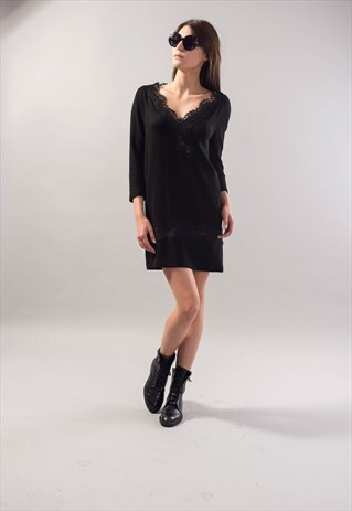 BLACK SWEATER/PULLOVER/LACE/MAXI BLOUSE/MIDI DRESS/F1737