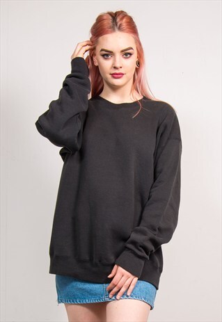 VINTAGE 90'S BASIC BLACK PLAIN SWEATSHIRT
