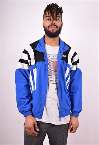 ADIDAS MENS VINTAGE TRACKSUIT TOP JACKET MEDIUM BLUE 90'S