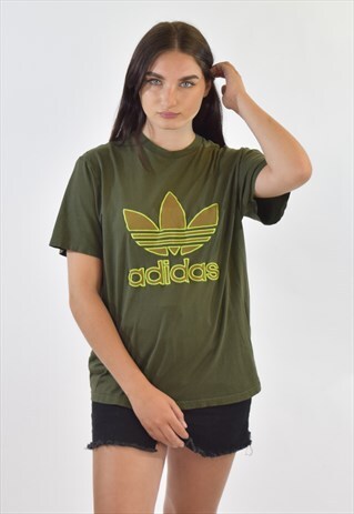VINTAGE 90S DARK GREEN ADIDAS CREW NECK T SHIRT
