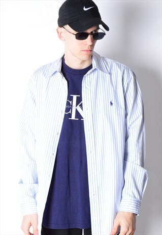 VINTAGE 90S WHITE BLUE STRIPED RALPH LAUREN SHIRT