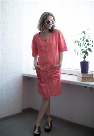 VINTAGE 80'S CORAL PINK SHORT SLEEVED DRESS