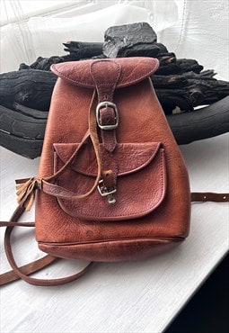 Vintage 70s Tan Brown Mini Backpack 