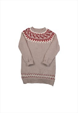 Vintage Knitwear Sweater Scandi Pattern Beige Ladies Medium