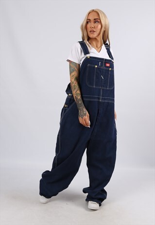 VINTAGE USA DICKIES DENIM DUNGAREES UK 24 26 5XL 6XL (51D)