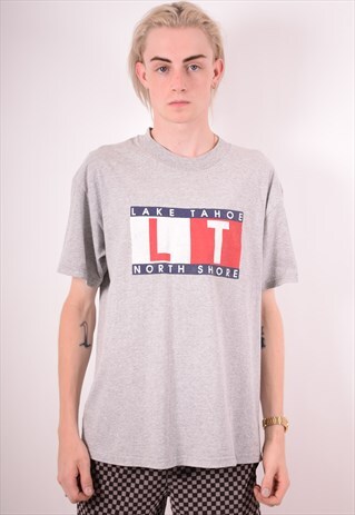 LEE MENS VINTAGE T-SHIRT TOP LARGE GREY 90S