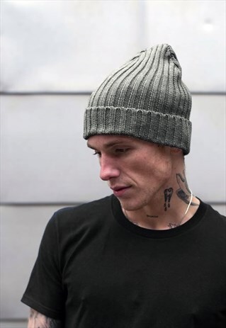 RIBBED CUFF FISHERMAN TRAWLER WINTER BEANIE HAT - DARK GREY
