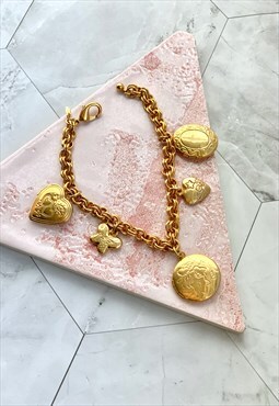 90s Gold Charms Lockets Bracelet Cute Vintage Jewellery 