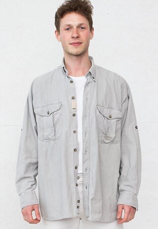 VINTAGE GREY CAMEL LONG SLEEVE CORDUROY SHIRT
