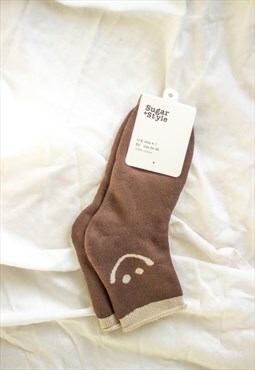 Super Smiley Neutral Socks in Brown