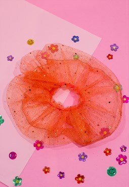 Cally - Handcrafted Festival Glittering Pink Scrunchy