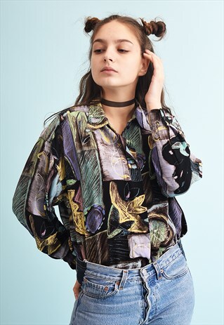 90'S RETRO ABSTRACT PRINT LOOSE-FITTED SHIRT TOP