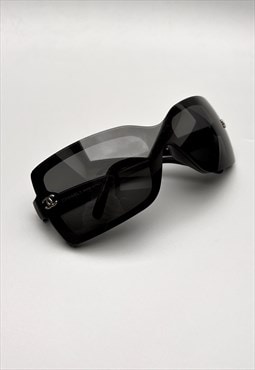 Chanel Sunglasses Rimless Rectangle Black Shield 5065
