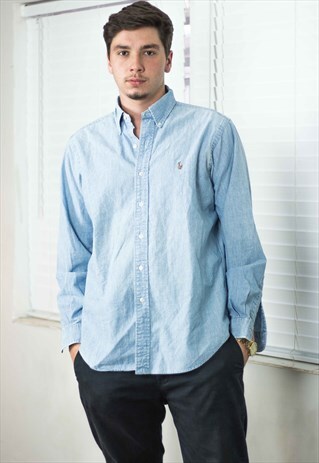 VINTAGE POLO RALPH LAUREN SHIRT LOGO DENIM 90S L 11.5