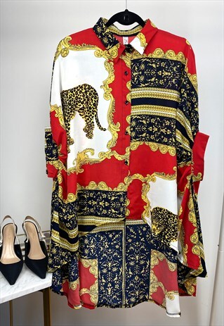 OVERSIZED SHIRT IN RED SCARF PRINT