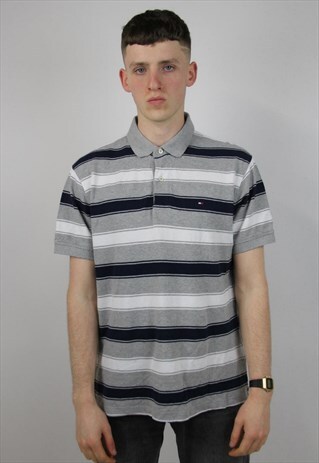VINTAGE POLO RALPH LAUREN STRIPED GREY POLO SHIRT