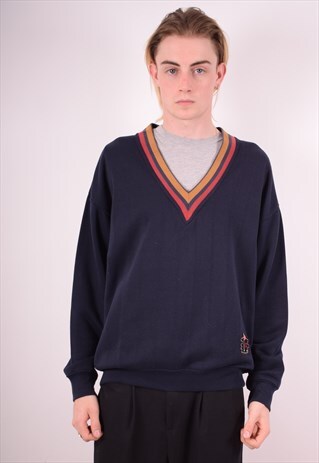 VALENTINO MENS VINTAGE SWEATSHIRT JUMPER XL NAVY BLUE 90S
