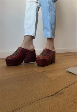 Unique Vintage Red Leather Iranian Mules