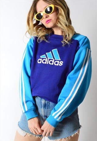 VINTAGE 90S BLUE EMBROIDERED ADIDAS SWEATSHIRT