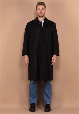 Vintage 80's Men Loden Wool Blend Coat in Black