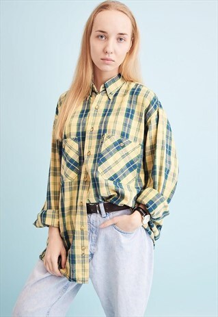 90'S RETRO TARTAN OVERSIZED DADS SHIRT TOP