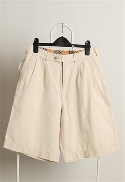 Vintage Burberry Long Pleated Logo Shorts Cream Size M