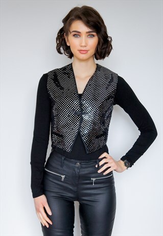 VINTAGE BLACK AND SILVER SPARKLY WAISTCOAT