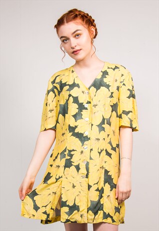 VINTAGE 90'S YELLOW FLORAL PATTERN MINI DRESS