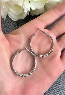 Silver Coloured Diamonte Hoop Earrings
