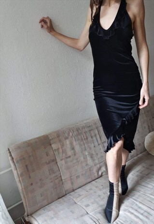Y2K VELVET BACKLESS HALTER DRESS - SLIP DRESS