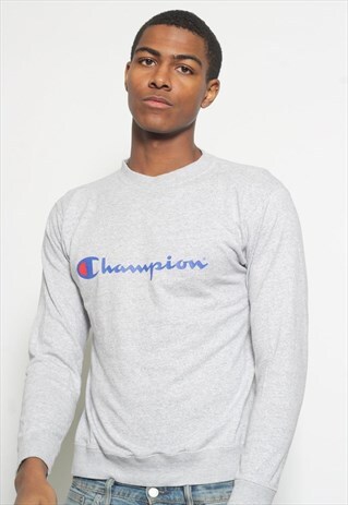 VINTAGE CHAMPION LOGO LONG SLEEVE T-SHIRT GREY