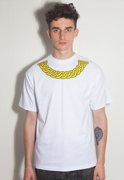 90's Box Fit Pop Art Chunky Chain T-Shirt in White