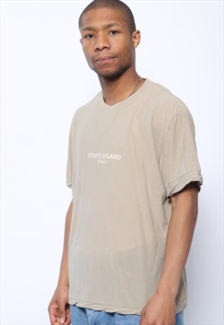 VINTAGE STONE ISLAND SPELLOUT T-SHIRT BEIGE