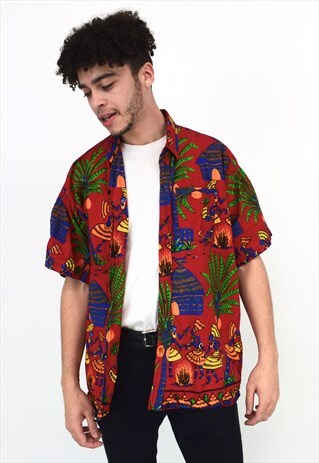 VINTAGE 90'S RED AFRICAN PRINT FESTIVAL SHIRT