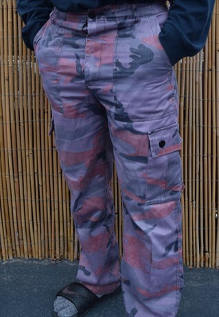 RETRO PURPLE CAMO CARGO TROUSERS