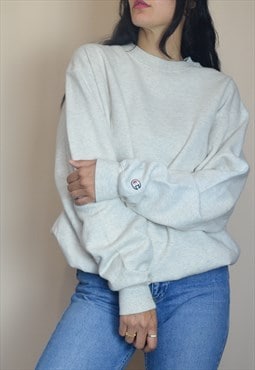 Vintage Champion Sweatshirt Jumper w Logo Sleeve Cream