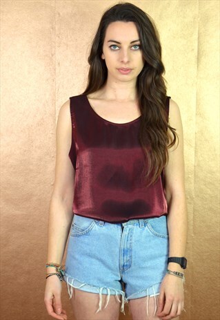 90S VINTAGE MINIMAL RED SILKY OVERSIZED TOP