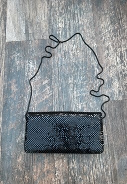 80's Vintage Evening Black Chainmail Clutch Cross Body Bag
