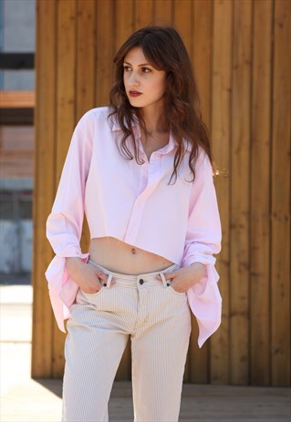 VINTAGE 90'S YVES SAINT LAURENT REWORKED CROP SHIRT IN LILAC