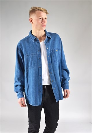 VINTAGE WRANGLER TEXTURED DARK BLUE DENIM SHIRT