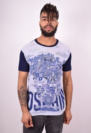 MOSCHINO MENS VINTAGE T-SHIRT TOP SMALL BLUE 90'S