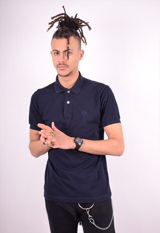 SERGIO TACCHINI MENS VINTAGE POLO SHIRT SMALL NAVY BLUE 90'S