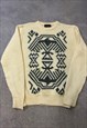 VINTAGE KNITTED JUMPER ABSTRACT PATTERNED CHUNKY SWEATER