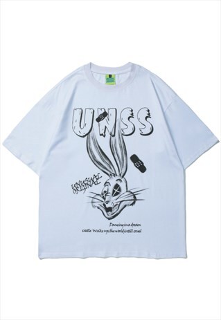 KALODIS HAND-PAINTED RABBIT PRINT LOOSE CASUAL T-SHIRT
