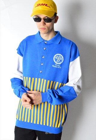 VINTAGE 90S BLUE COLOUR BLOCK FOOTBALL LEEDS SWEATSHIRT
