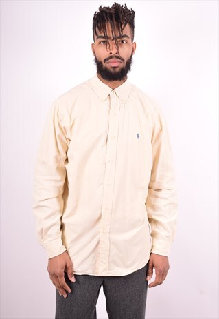 RALPH LAUREN MENS VINTAGE SHIRT LARGE BEIGE 90'S